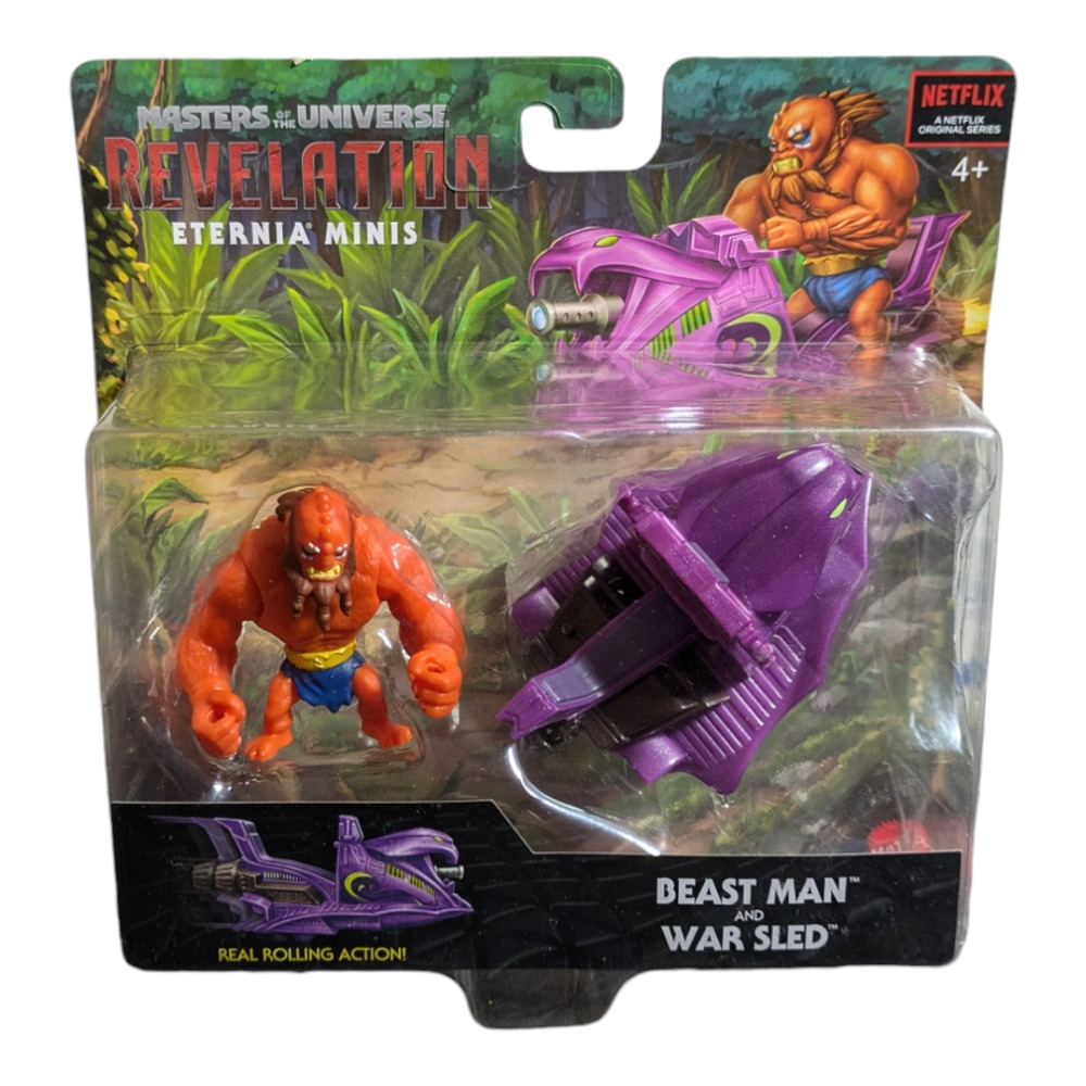 Masters of the Universe- Revelation Beast Man and War Sled Eternia Minis Vehicle